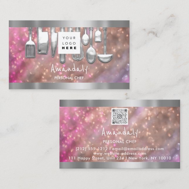 QR-kod Personlig Chef Cooking Restaurant Pub Visitkort (Fram/baksida)
