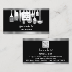 QR-kod Personlig Chef Cooking Restaurant Silver Visitkort