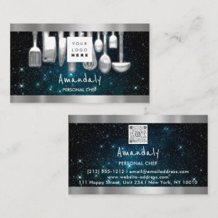 QR-kod Personligt Chef Cooking Restaurant Teal Visitkort