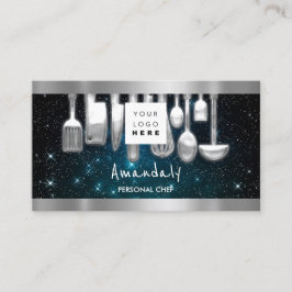 QR-kod Personligt Chef Cooking Restaurant Teal Visitkort