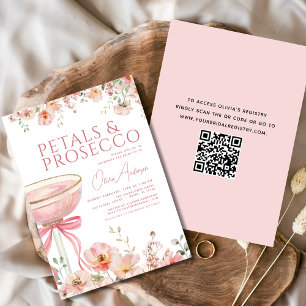 QR-kod Petals & Prosecco Rosa Bow-Möhippa Inbjudningar