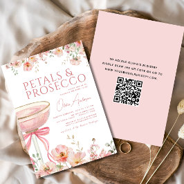 QR-kod Petals & Prosecco Rosa Bow-Möhippa Inbjudningar
