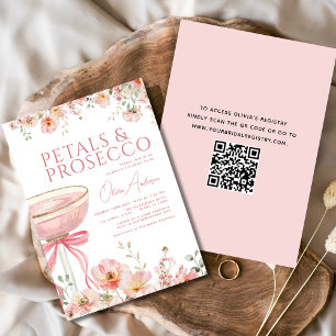 QR-kod Petals & Prosecco Rosa Bow-Möhippa Inbjudningar