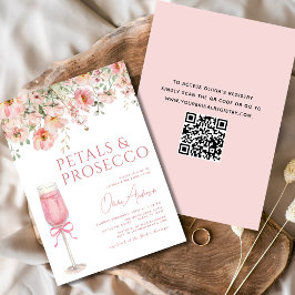 QR-kod Petals & Prosecco Rosa Bow-Möhippa Inbjudningar