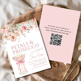 QR-kod Petals & Prosecco Rosa Bow-Möhippa Inbjudningar