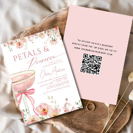 QR-kod Petals & Prosecco Rosa Bow-Möhippa Inbjudningar