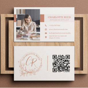 QR-kod Photo Terracotta Blommigt Monogram Visitkort