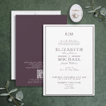 QR-kod Plum Lila Classic Monogram Bröllop Inbjudningar<br><div class="desc">Din bröllop är en av de viktigaste dagarna i ditt liv, så du vill att allt ska vara perfekt. Det inkluderar era inbjudningar! Den här Eleganten QR Code Plum Lila Classic Script Monogram bröllopsinbjudan är precis vad du behöver för att ange tonen för din speciella dag. Den lyxiga utformningen av...</div>