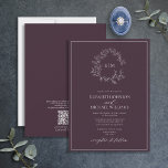 QR-kod Plum Lila Leafy Vapensköld Monogram Bröllop Inbjudningar<br><div class="desc">Vi älskar det här trendiget, den moderna plum lila bröllopsinbjudan! Enkelt, elegant och åh-så-söt, det har en hand plockade-läskig krans som omger ett modernt bröllop monogram. Det är personlig i elegantens typografi och accentuerad med handskriven kalligrafi. Slutligen trimmas det i ett känsligt ram. Spara kostnaden för lokalerna, med vår QR-kod...</div>