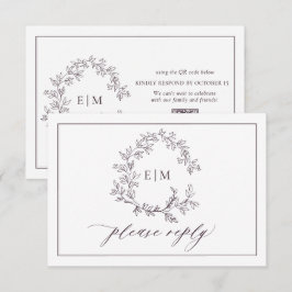 QR-kod Plum Lila Leafy Vapensköld Monogram Bröllop OSA Kort