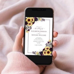 QR-kod Plum Lila Solros Watercolor Bröllop Inbjudningar