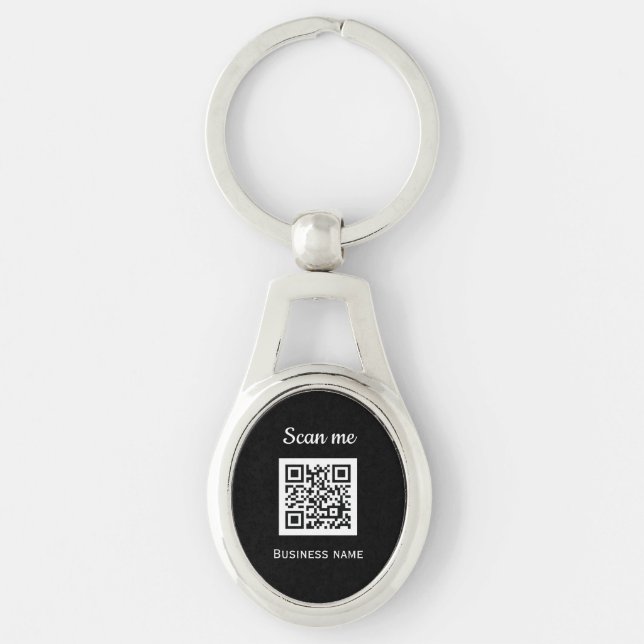 QR-kod, Professionell för Logotyp, svart Ovalt Silverfärgad Nyckelring (Framsidan)