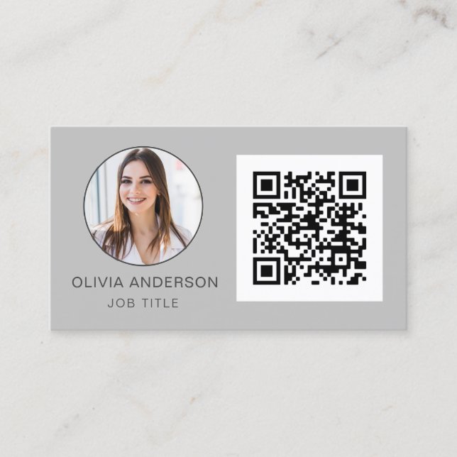 QR-kod, Professionell Foto Silver Grått Visitkort (Framsida)