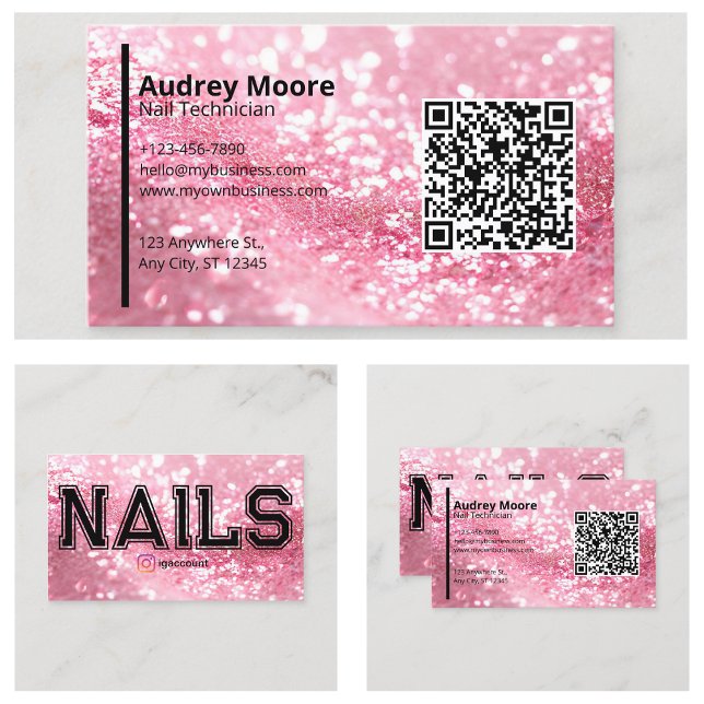 QR-kod Professionella nageltekniker Mallar Visitkort (QR Code Professional Nail Technician Templates Business Card
)