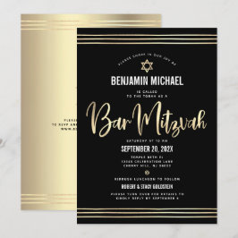 QR-kod Pub Mitzvah Black Guld-skript - fet Inbjudningar
