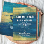 QR-kod Pub Mitzvah Turkvoise Gold Foil Bold Type Inbjudningar<br><div class="desc">Var stolt, gladd och visa den här milstolpen av Pub Mitzvah! Skicka ut den här coolan, en unik, modern QR-kodsinbjudan till personligen för en händelse att komma ihåg. Faux metallisk guld-foliepenseldrag och David Star, tillsammans med fet, vit typografi, täcker över en rik, turkosa blå ombre-färgbakgrund. På baksidan, ytterligare plåtpenseldrag i...</div>