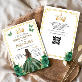 QR-kod Quinceanera Blommigt Emerald Grönt Guld Inbjudningar