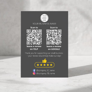 QR-kod recension av småföretag GOOGLE och YELP Visitkort