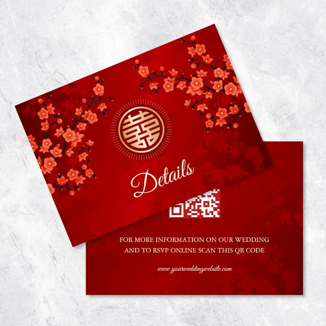 QR-kod | Red Cherry Blommar China Bröllop Tilläggskort (Skapare uppladdad)