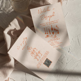 QR-kod Retro Hand plockade Bright Colorful Bröllop Inbjudningar