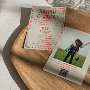QR-kod Retro Hand plockade Cake Quirky Photo Bröll Inbjudningar