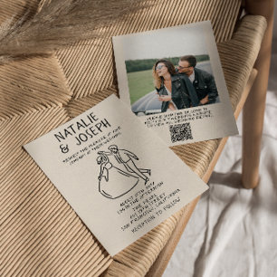 QR-kod Retro Hand plockade Quirky Photo Bröllop Inbjudningar