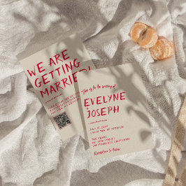 QR-kod Retro Hand-skriftlig färgfull modern Bröllo Inbjudningar