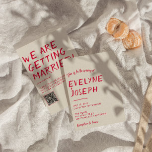 QR-kod Retro Hand-skriftlig färgfull modern Bröllo Inbjudningar