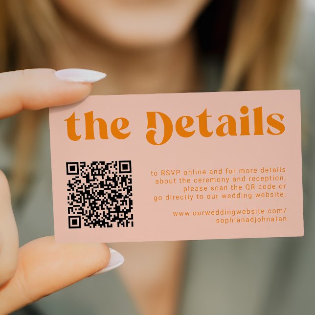 QR-kod retrobröllopsdetaljer RSVP-webbplats Tilläggskort (Skapare uppladdad)