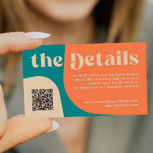 QR-kod retrobröllopsdetaljer RSVP webbplats Tilläggskort