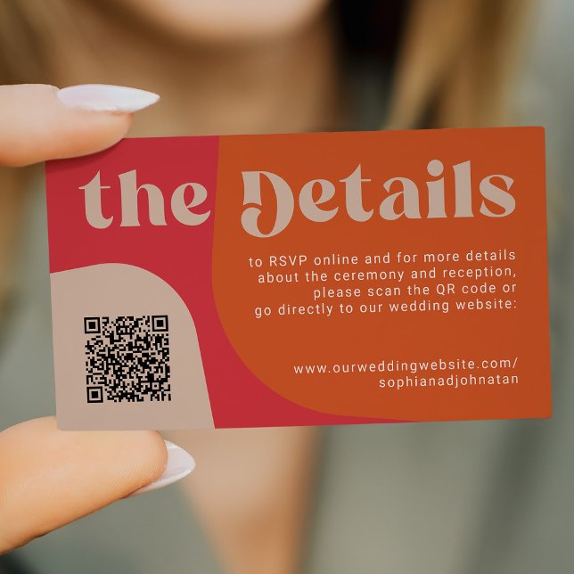 QR-kod retrobröllopsdetaljer RSVP-webbplats Tilläggskort (Skapare uppladdad)