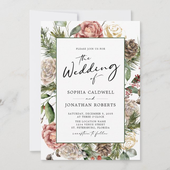 QR-kod Ro och Gräs-kalligrafi Winter Wedding Inbjudningar (Framsida)