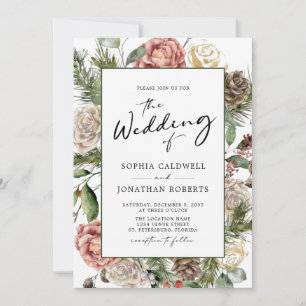 QR-kod Ro och Gräs-kalligrafi Winter Wedding Inbjudningar