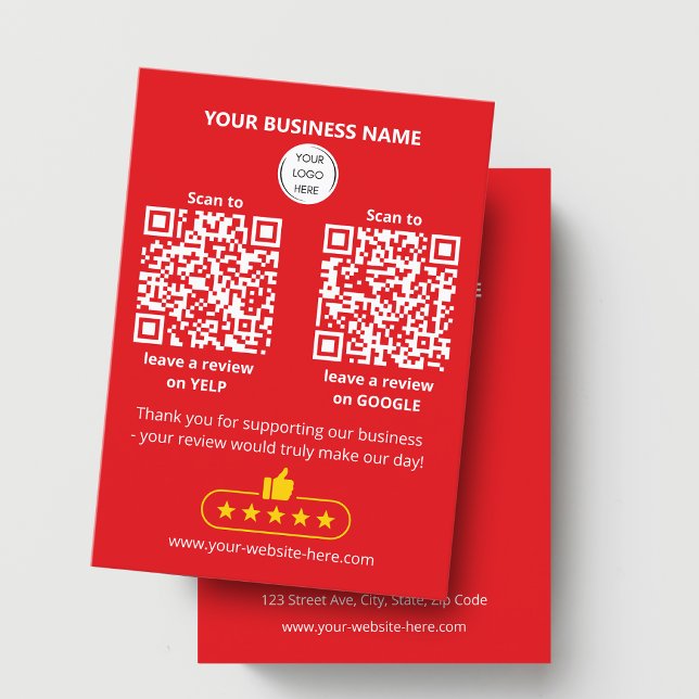 QR-kod Röda affärsrecension GOOGLE och YELP-kort Visitkort (Skapare uppladdad)