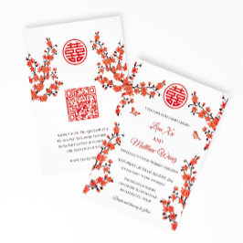 QR-kod | Röda Blomningar | Kinesisk Bröllop Inbjudningar
