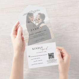 QR-kod Romantic Script Black White Photo Bröllop