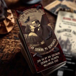 QR Kod Romantic Vintage Vampire Dracula Halloween Inbjudningar