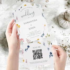 QR-kod Romantisk Wildflower Typografi Bröllop