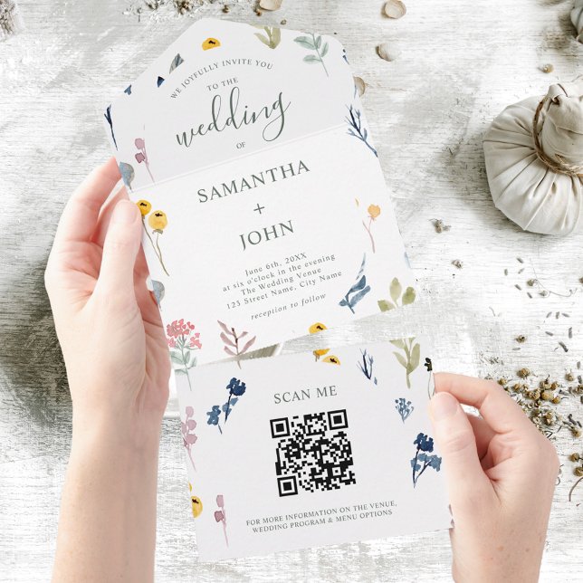 QR-kod Romantisk Wildflower Typografi Bröllop (Skapare uppladdad)
