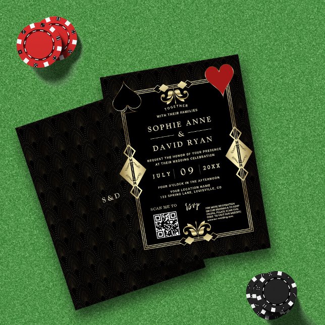 QR-kod Rörande 20:e Guld Art Deco Bröllop Inbjudningar (Skapare uppladdad)