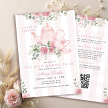 QR-kod rosa blomsterte baby girl shower