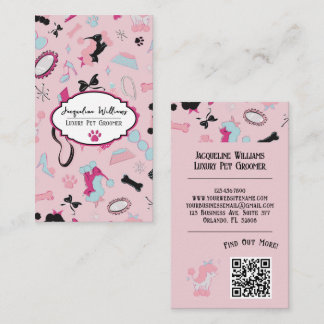 QR-kod Rosa feminint husdjursvårdare i mitten av s Visitkort
