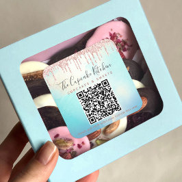 QR-kod Rosa Glitter Drift Blue Watercolor Business Fyrkantigt Klistermärke