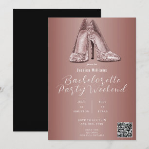 QR-KOD Rosa Guld Glitter Skor Möhippa Inbjudningar