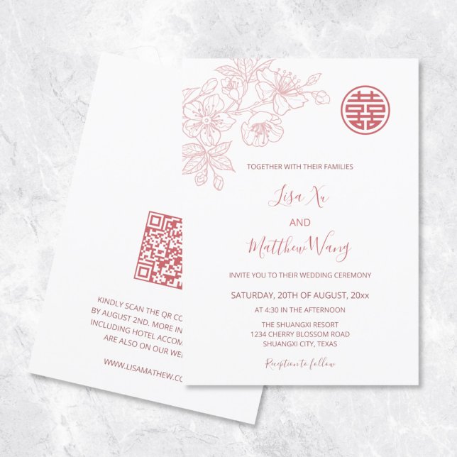 QR-kod |  Rosa i Blommigt Kina Bröllop Inbjudningar (Skapare uppladdad)