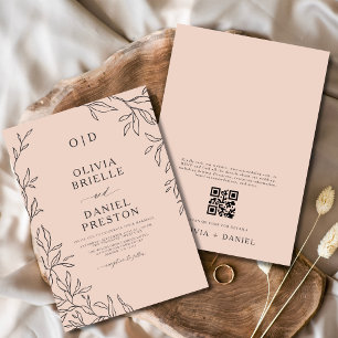 QR-kod Rosa Minimal Löv Bröllop Inbjudningar