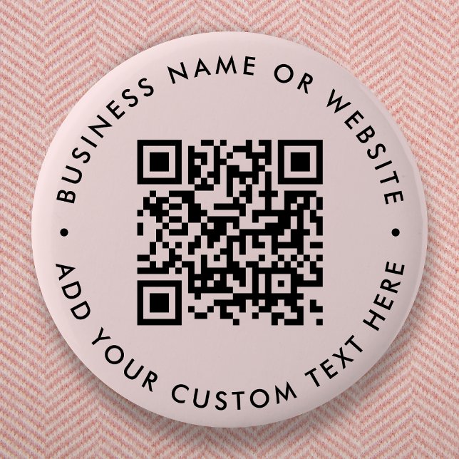 QR-kod |  Rosa - minimalistisk modern runda Knapp (Interactive editable QR code pink button pins to promote your business, products or services.)