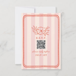 QR-kod Rosa Rand Blommigt Bröllop QR OSA Kort