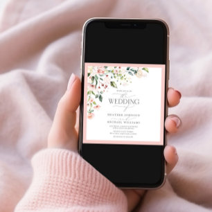 QR-kod Rosa Rosa Akvarell Blommig Bröllop Inbjudningar