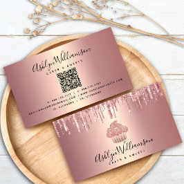 QR-kod Rose Gold Cupcake Glitter Drips Bageri Visitkort